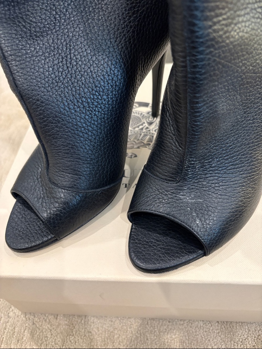 Burberry Black Leather Peep-Toe Stiletto Booties - Picture 4 of 8